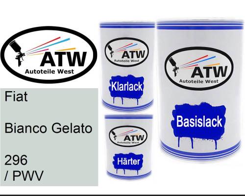 Fiat, Bianco Gelato, 296 / PWV: 500ml Lackdose + 500ml Klarlack + 250ml Härter - Set, von ATW Autoteile West.